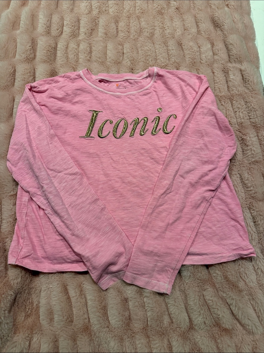 Crewcuts Pink Long Sleeve Tee with Gold 'Iconic' Script